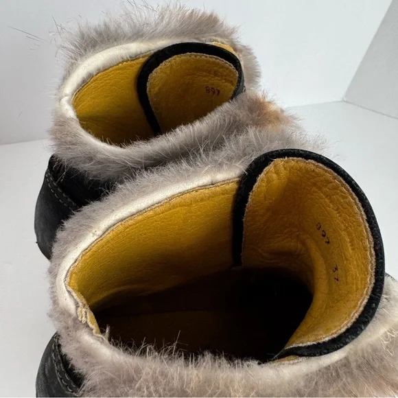 The Art Company Nubuck Leather Lace-Up Ankle Boots Sz 37 US 6.5 Heeled Fur Trim - Picture 3 of 16